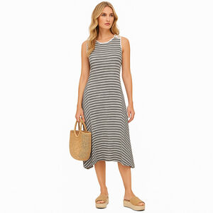 Lauren Ralph Lauren Striped Sleeveless Midi Dress Nautical Classic Americana L